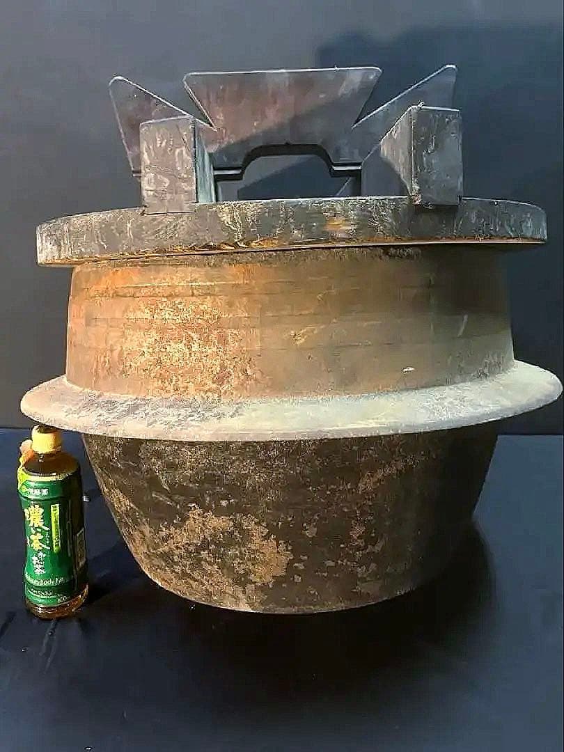 【超特大】横幅60cm 当時物 羽釜 鉄 蓋付き 明治 大正 昭和 レトロ