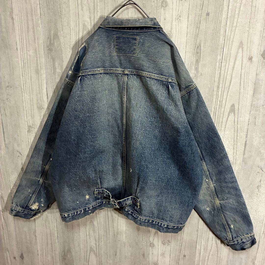 【最高デザイン】サプール　ヴィンテージ加工　デニムジャケット L