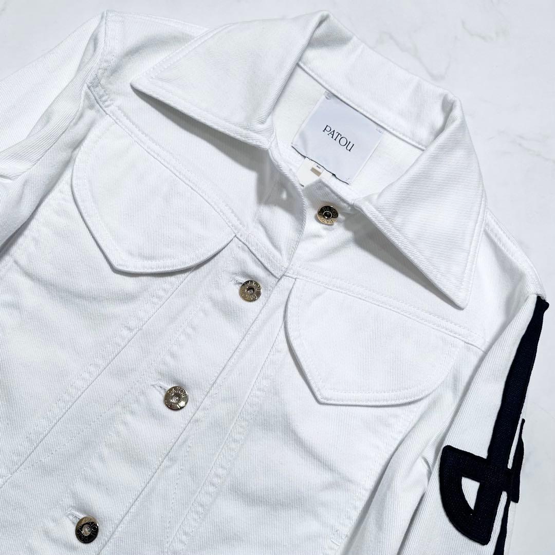 PATOU オーガニックコットン 刺繍ロゴ デニムジャケット 金ボタン 白 36