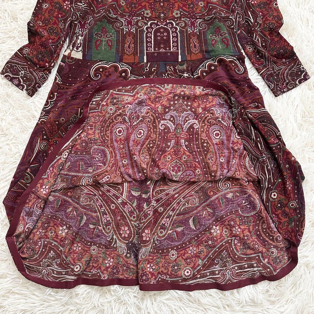 美品✨エトロ ペイズリー柄 フリル ロングワンピース ストレッチ素材 46