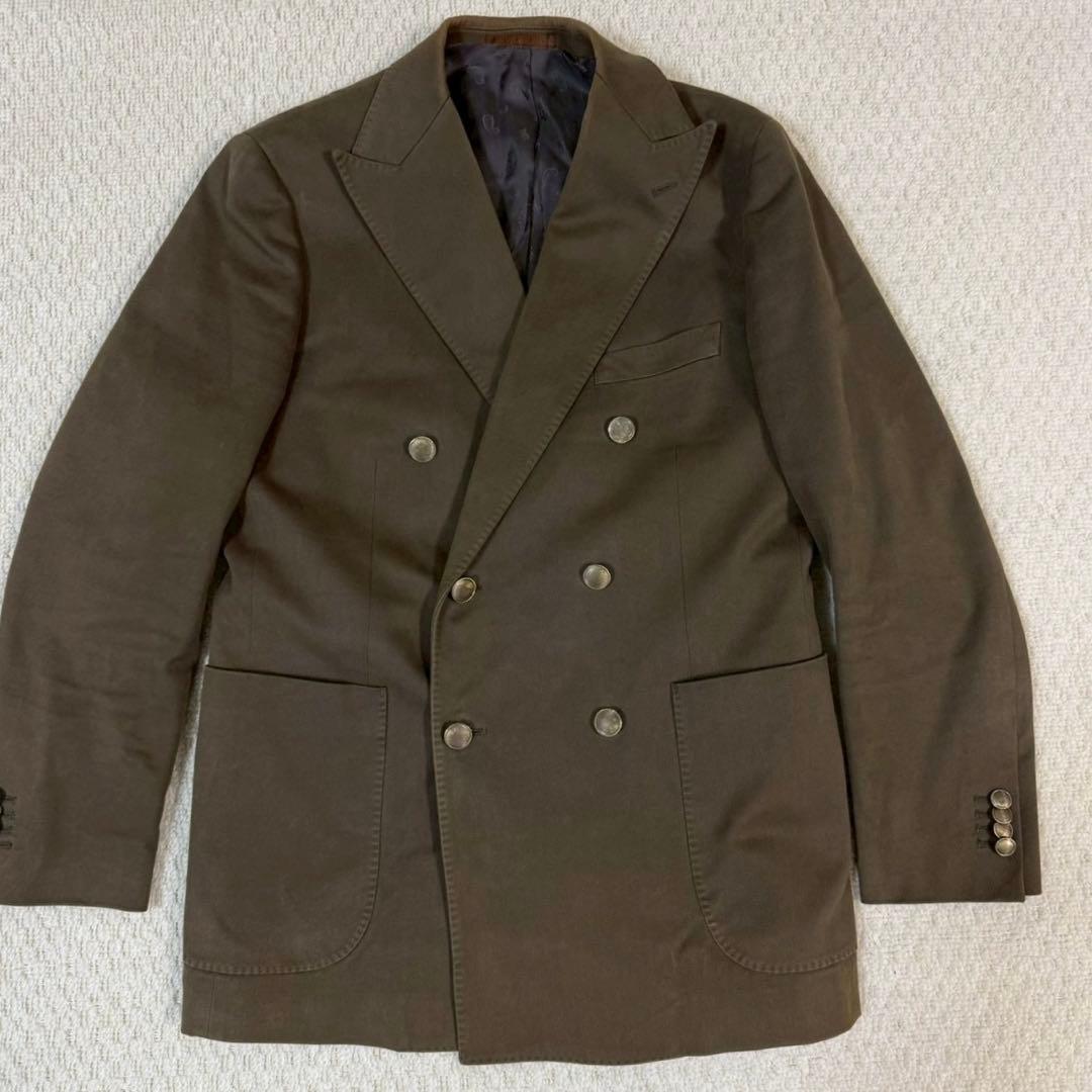 3ピース スーツ コットン 深緑 50-6D セットアップ