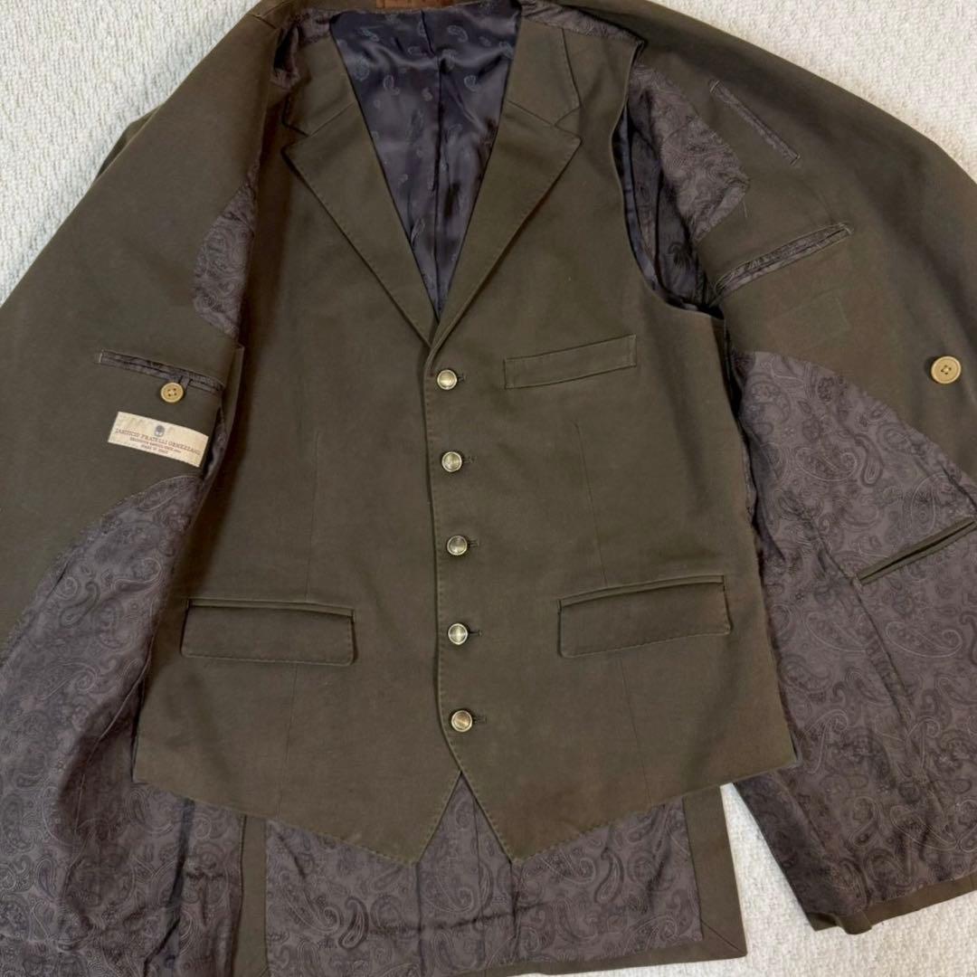 3ピース スーツ コットン 深緑 50-6D セットアップ