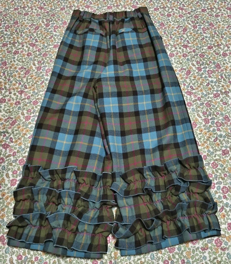 み*ん様 ジェーンマープル　タータンチェックフリルトリムパンツ　フレスコブルー