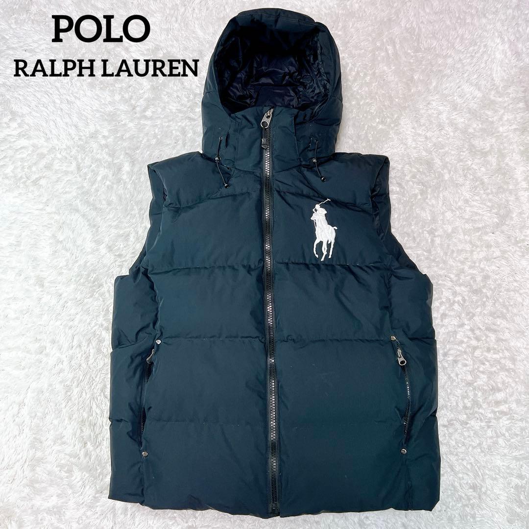 美品✨ポロラルフローレン ダウンベスト ビッグポニー 2WAY ブラック L
