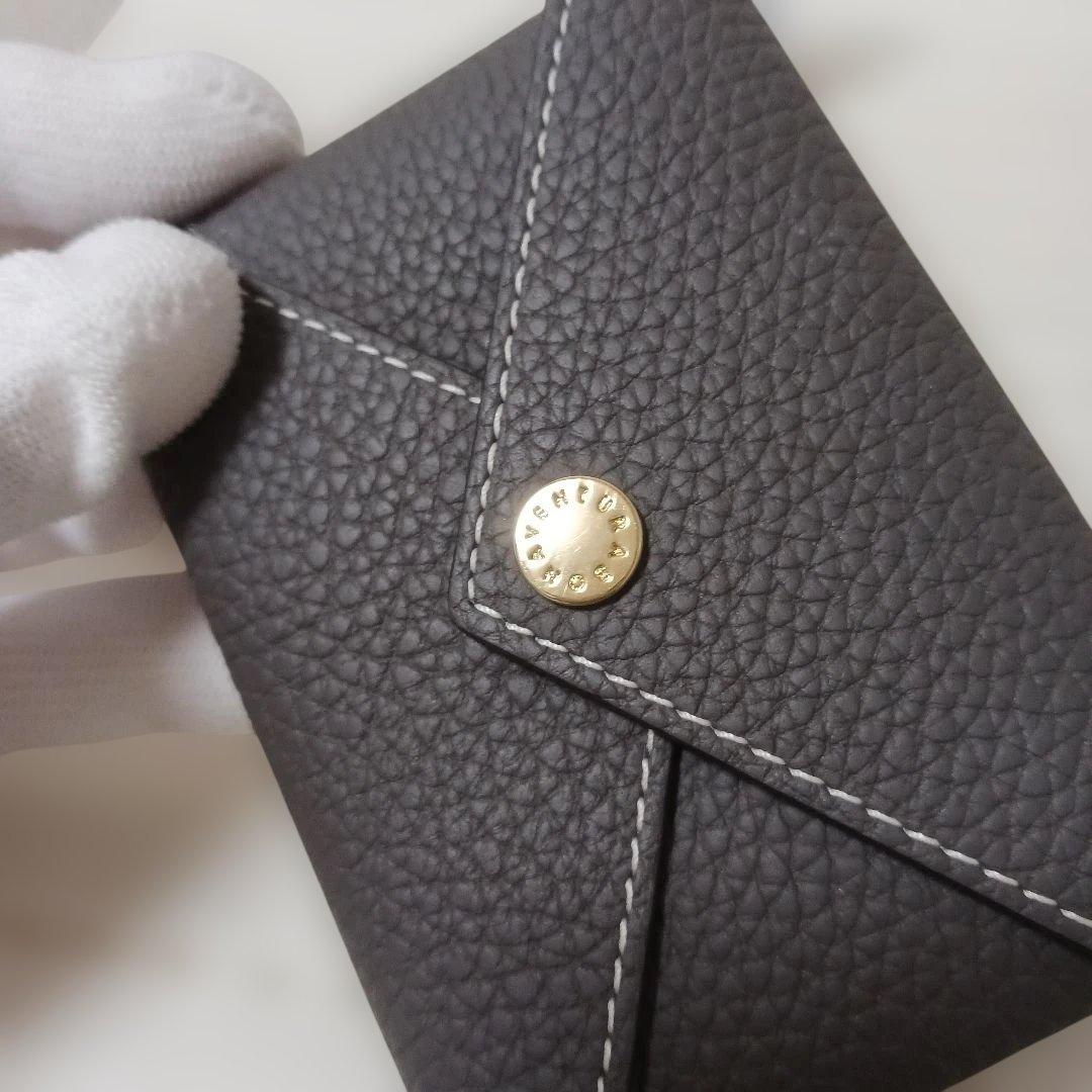 3032【未使用級】ボナベンチュラレザーエンベロープカードケース　グレー