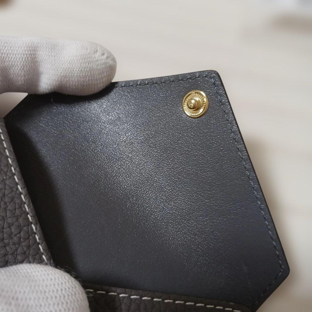 3032【未使用級】ボナベンチュラレザーエンベロープカードケース　グレー