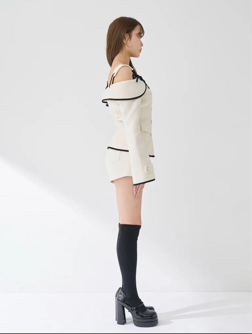 ダーリッチ ボンディングツイードオフショルチュニック S 白