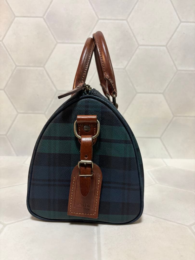 ポロラルフローレン ミニボストンバッグ ブラックチェック柄 ハンドバッグ