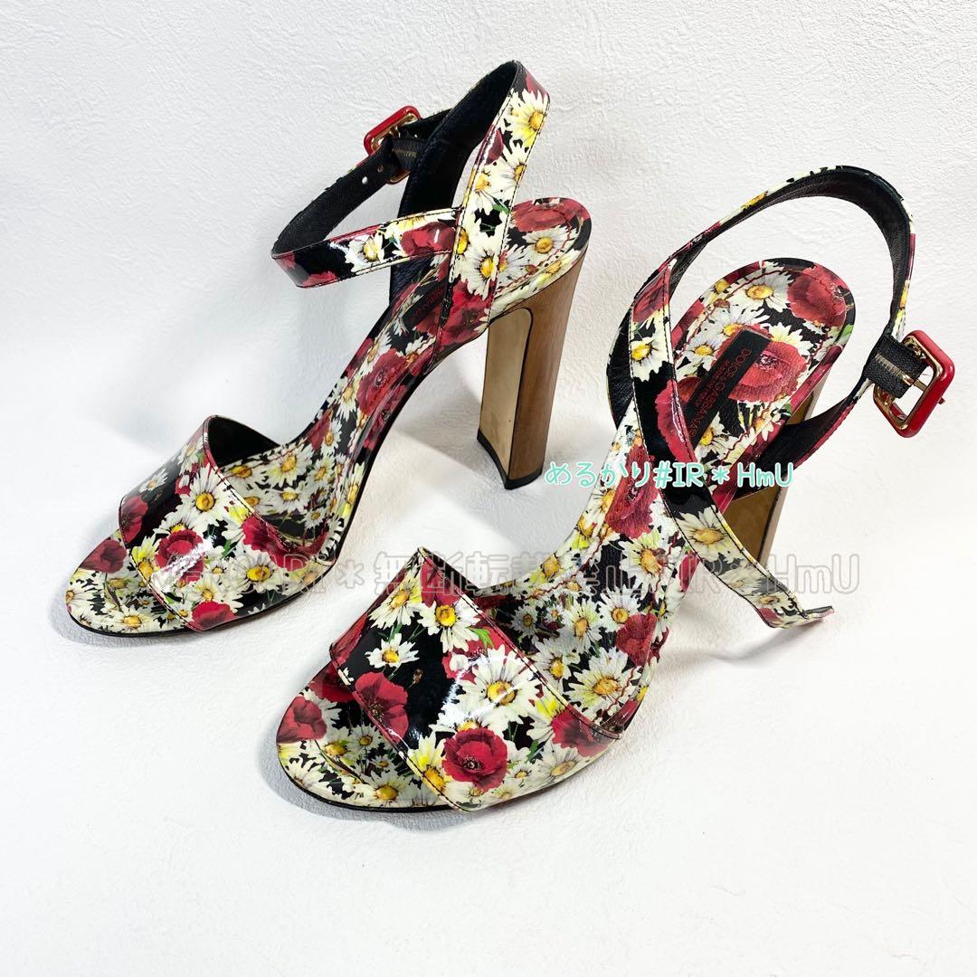 DOLCE&GABBANA 花柄　ハイヒール　サンダル　アンクルストラップ　38