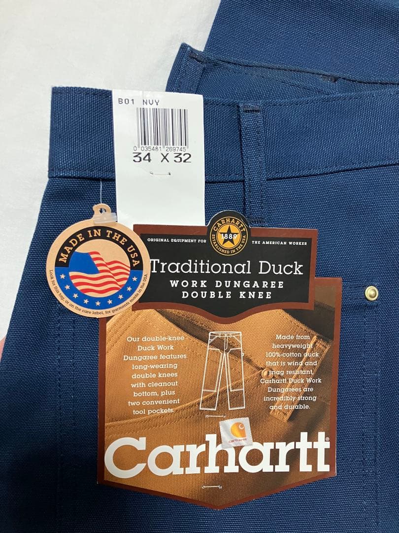 レアB01 ネイビー USA製 ダブルニー Ｗ34L32 未使用 カーハート 紺