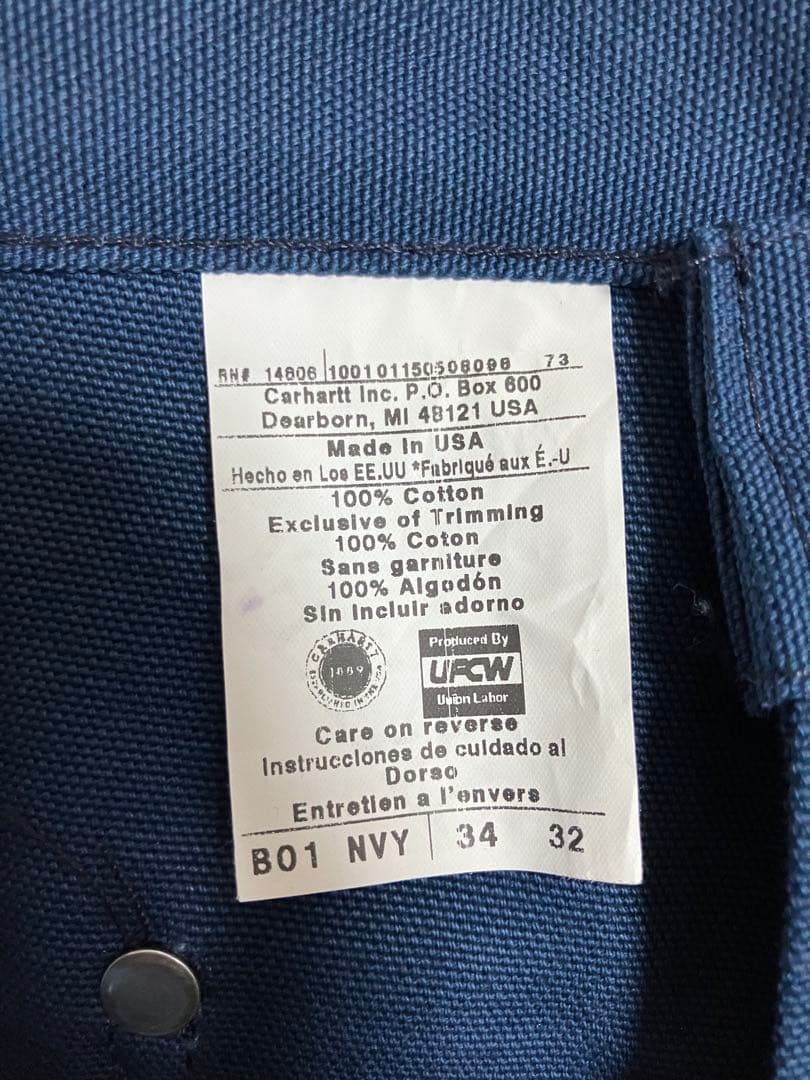 レアB01 ネイビー USA製 ダブルニー Ｗ34L32 未使用 カーハート 紺