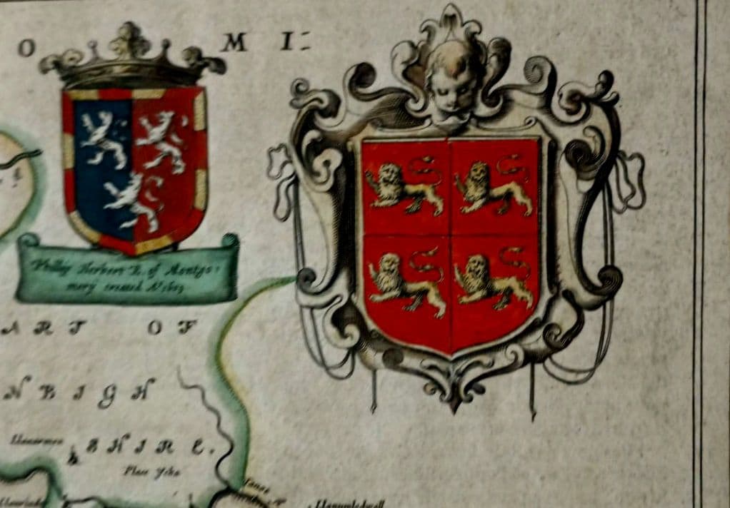 額装品　西洋古地図　1664年　J.ブラウ　ウェールズ・モンゴメリー州