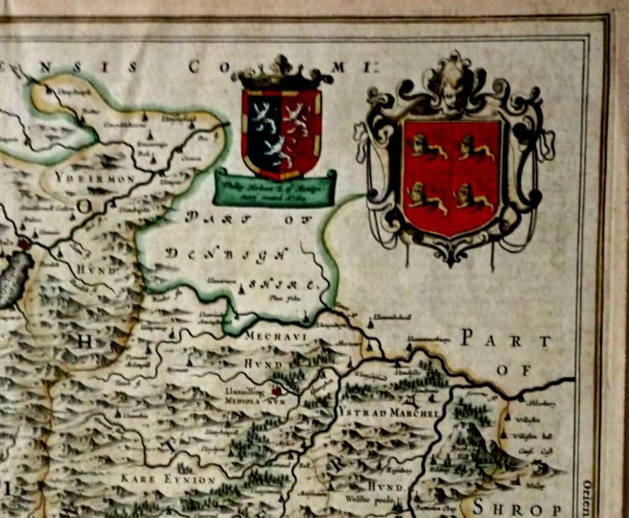 額装品　西洋古地図　1664年　J.ブラウ　ウェールズ・モンゴメリー州