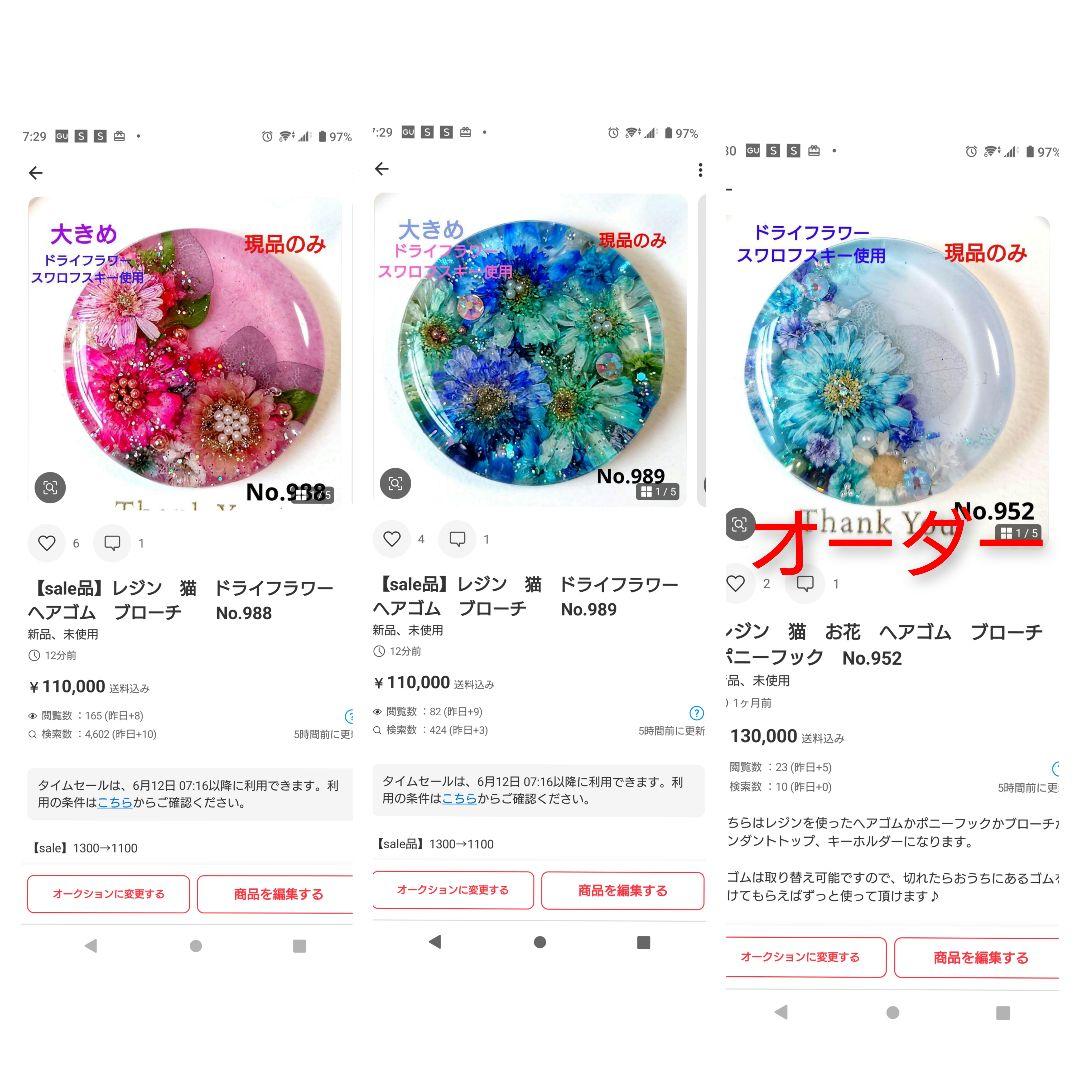 レジン　ドライフラワー　ヘアゴム　ブローチ　ポニーフック　No.23