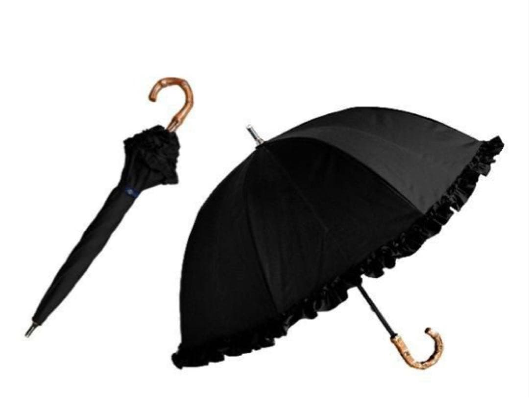芦屋ロサブラン　フリル付きブラック晴雨兼用傘