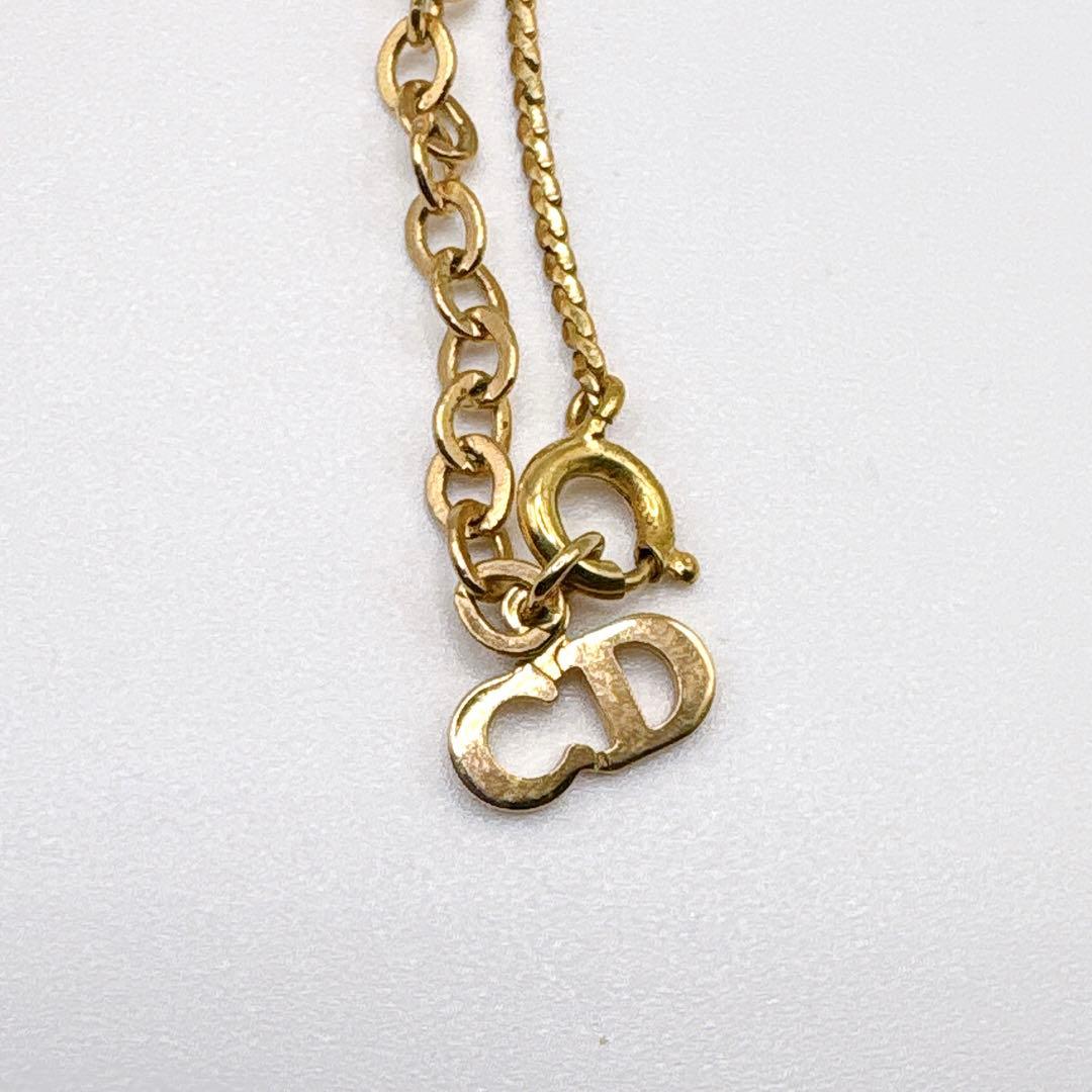 クリスチャンディオール ロゴクリアストーンネックレス ヴィンテージ ゴールド