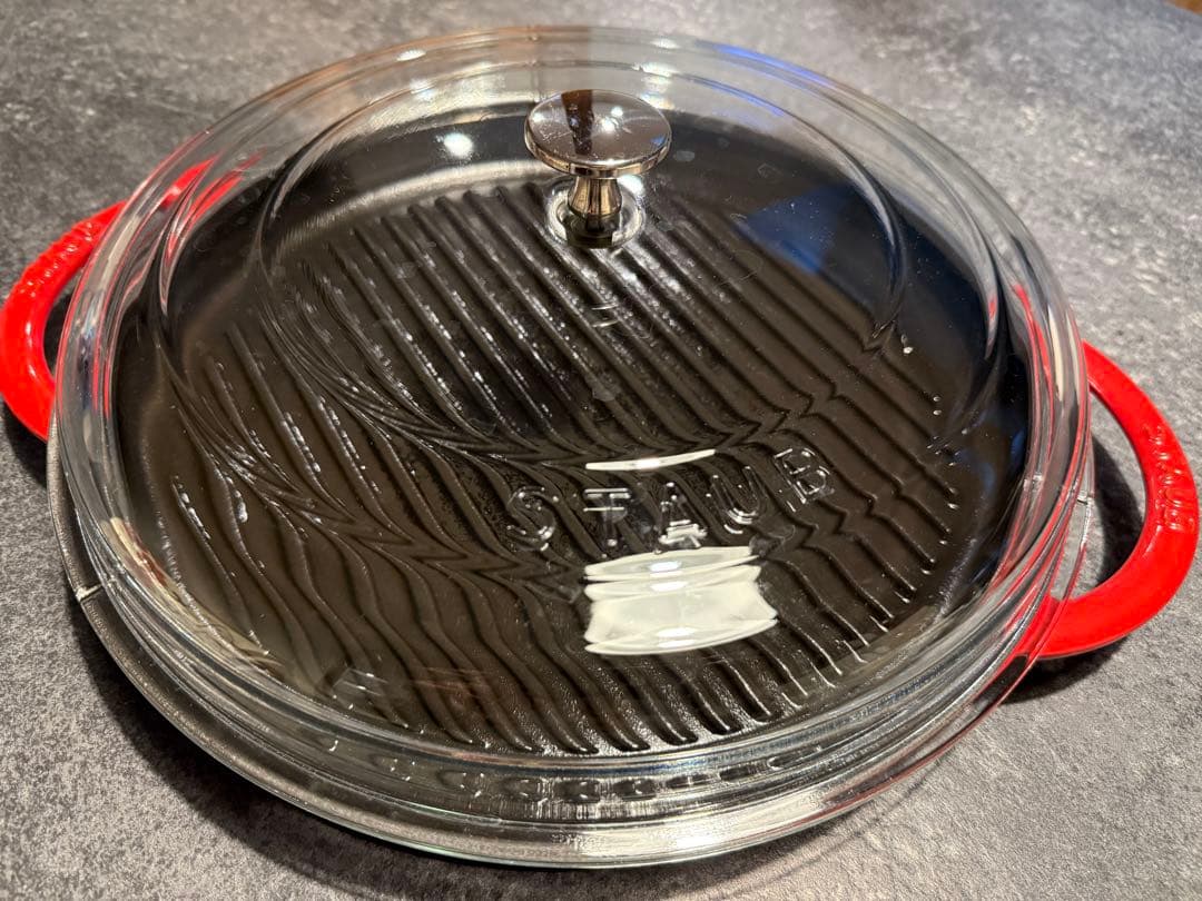 STAUB 赤 グリルパン 蓋付き