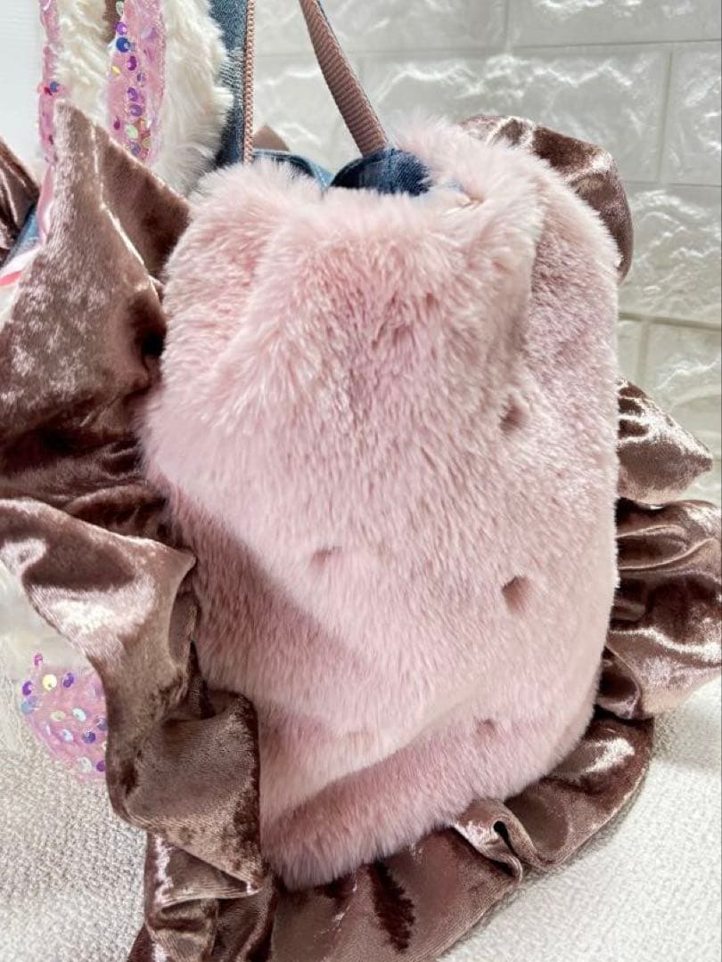 さ*ー様 コヤンイサムチョン　ハンドメイド　ファーフリルトートバッグ　クラウディ