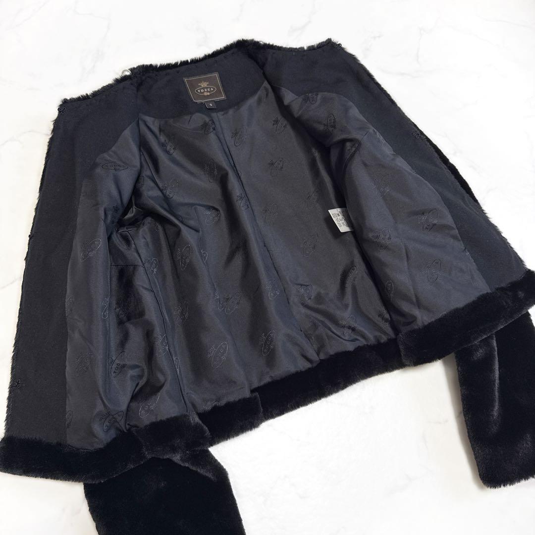 23年 TOCCA トッカ CUSHY ノーカラーフェイクファーコート ブラック