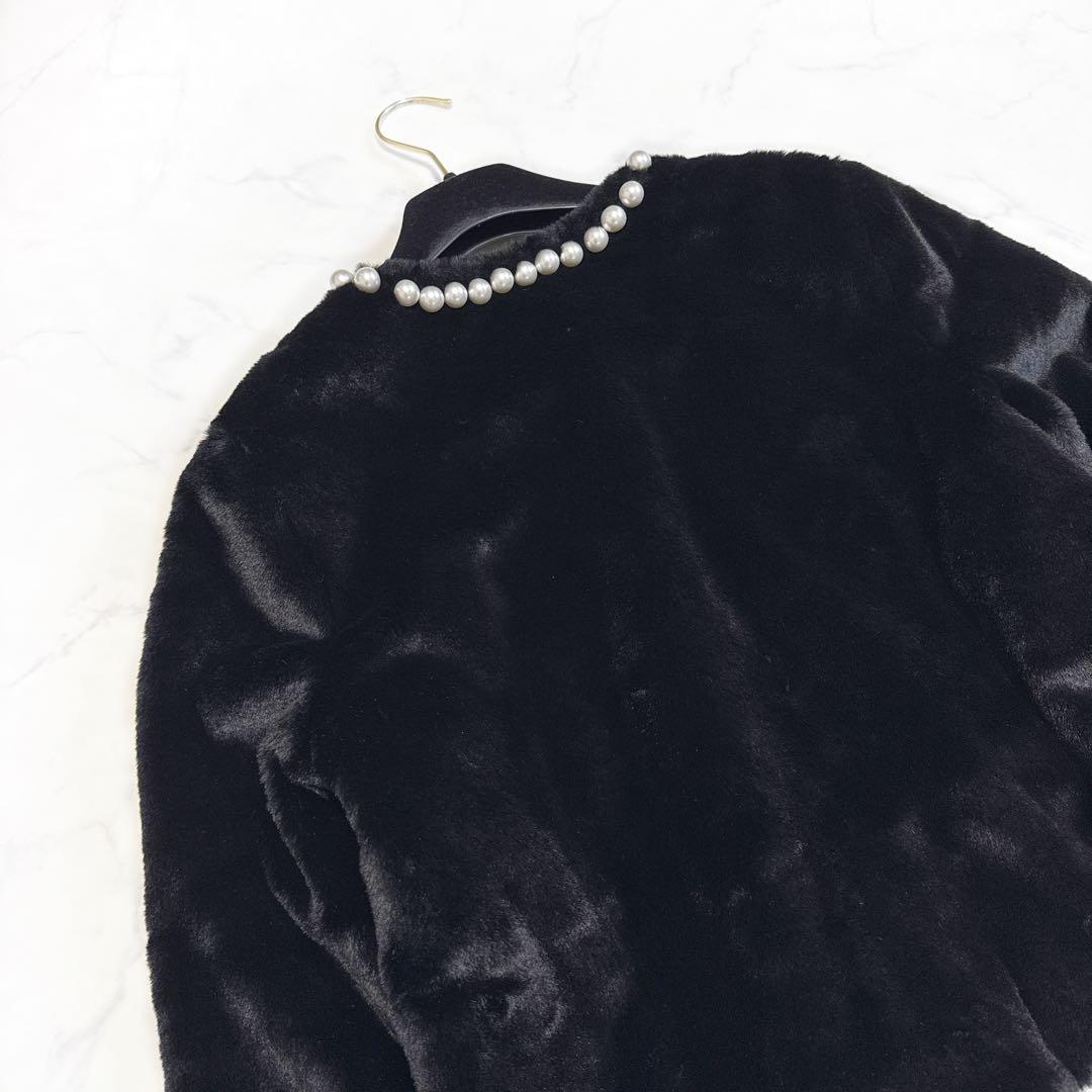 23年 TOCCA トッカ CUSHY ノーカラーフェイクファーコート ブラック