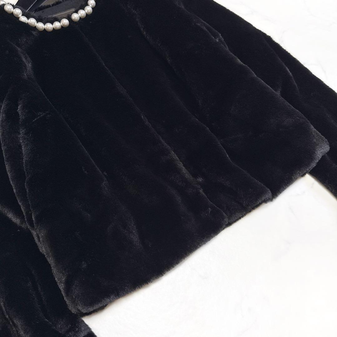 23年 TOCCA トッカ CUSHY ノーカラーフェイクファーコート ブラック