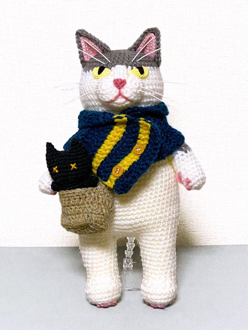 いっしょにおでかけ♪ぱっつん前髪グレー×白猫さんのあみぐるみ