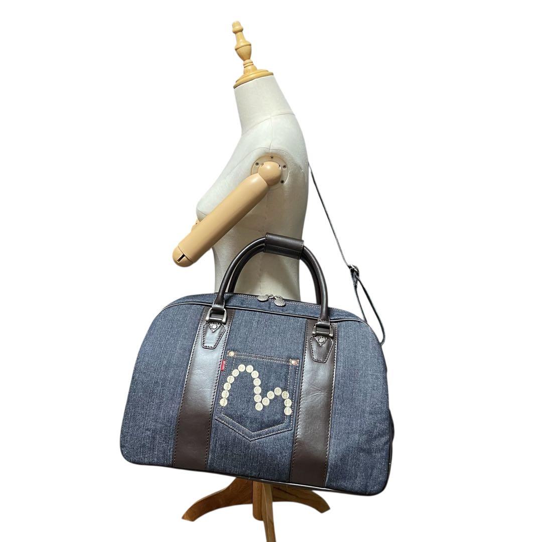 ✨美品 希少✨EVISU エヴィス ボストンバッグ デニム×レザー 斜め掛け