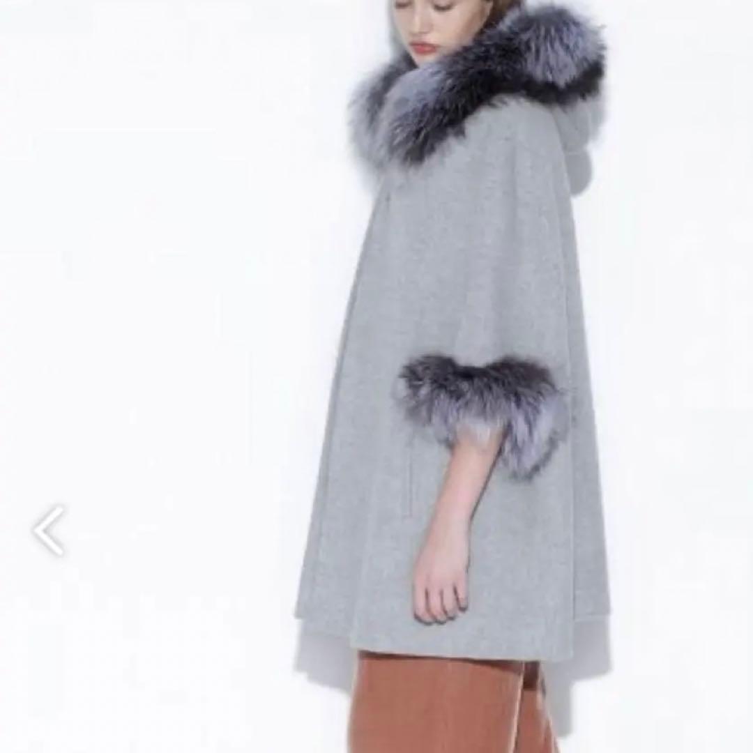 C*ん様 グレースコンチネンタル　リバー FOXポンチョ フード付 ウールコート