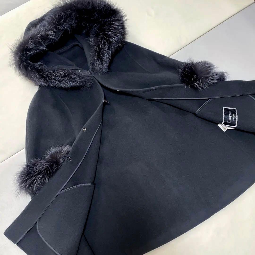 C*ん様 グレースコンチネンタル　リバー FOXポンチョ フード付 ウールコート