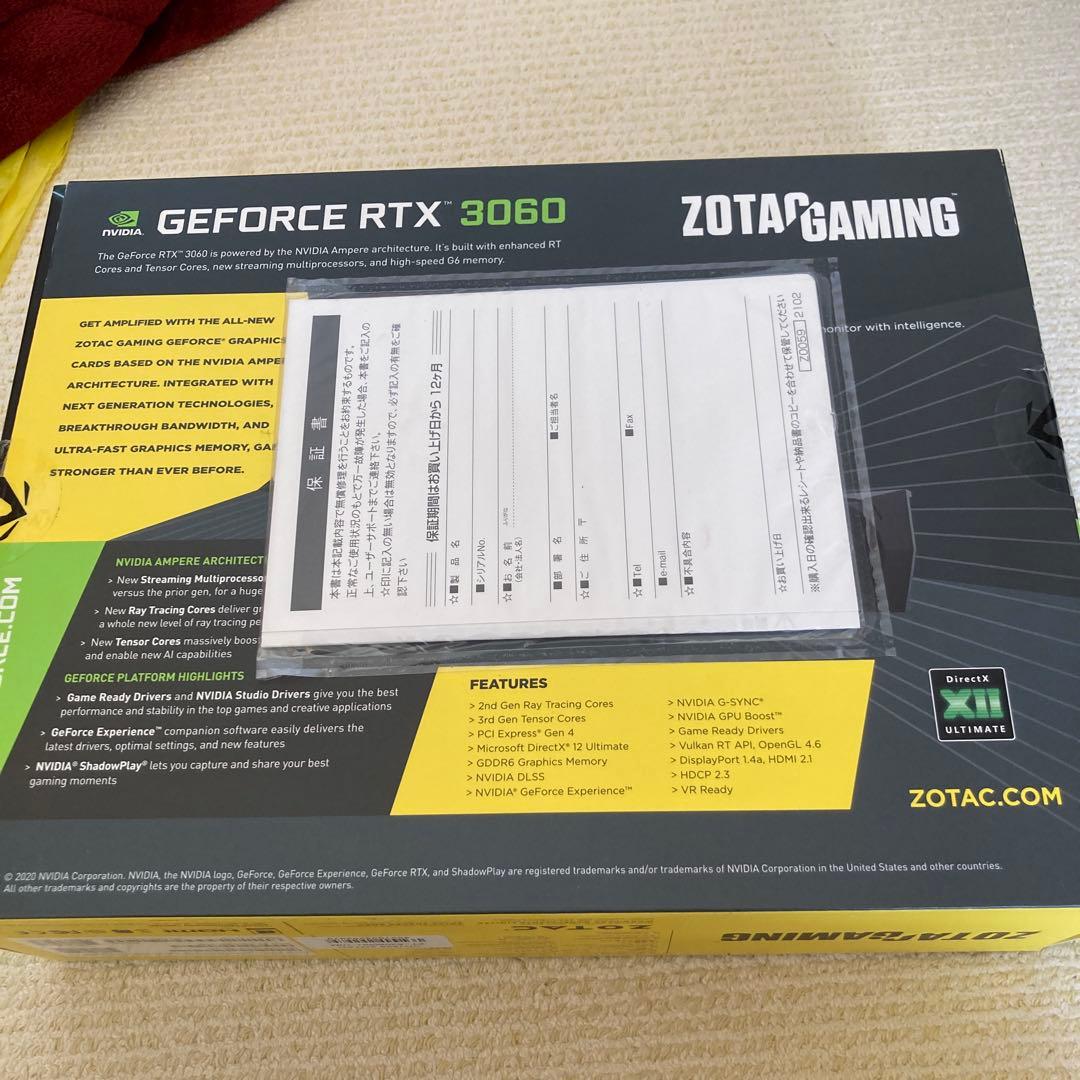 RTX 3060 12GB 箱付 ZOTAC 動画生成AI Wan2.動作確認済