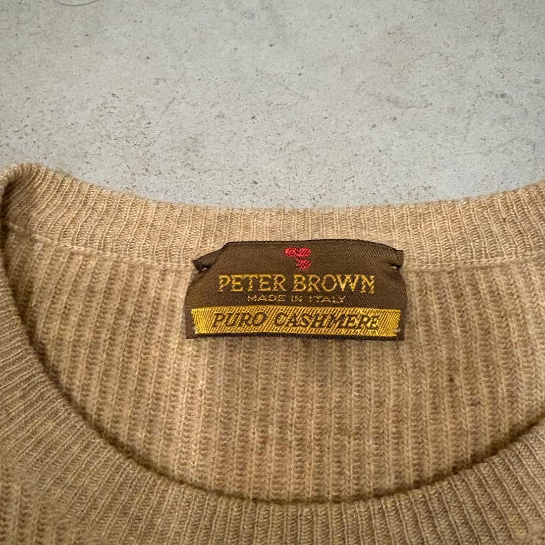 80sイタリア製 PETER BROWNピュアカシミア100%リブニットベージュ