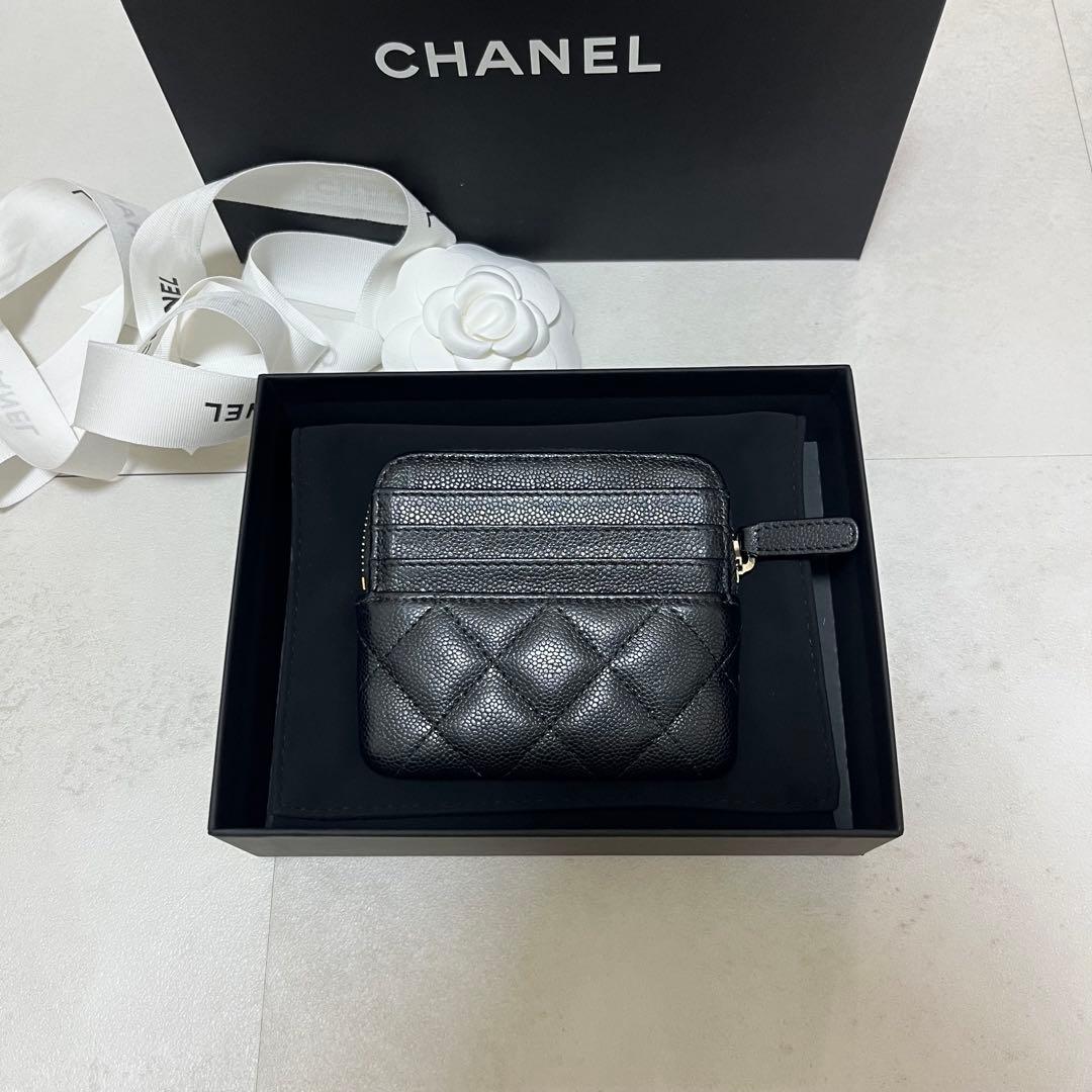 CHANEL ブラック　マトラッセ　ケース　キャビアスキン