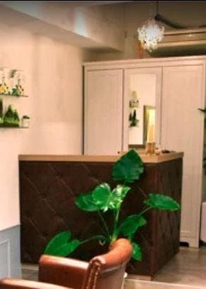 のぶぶ 福岡発★中古 美容室 受付レジカウンター台 非対称U字型カウンター