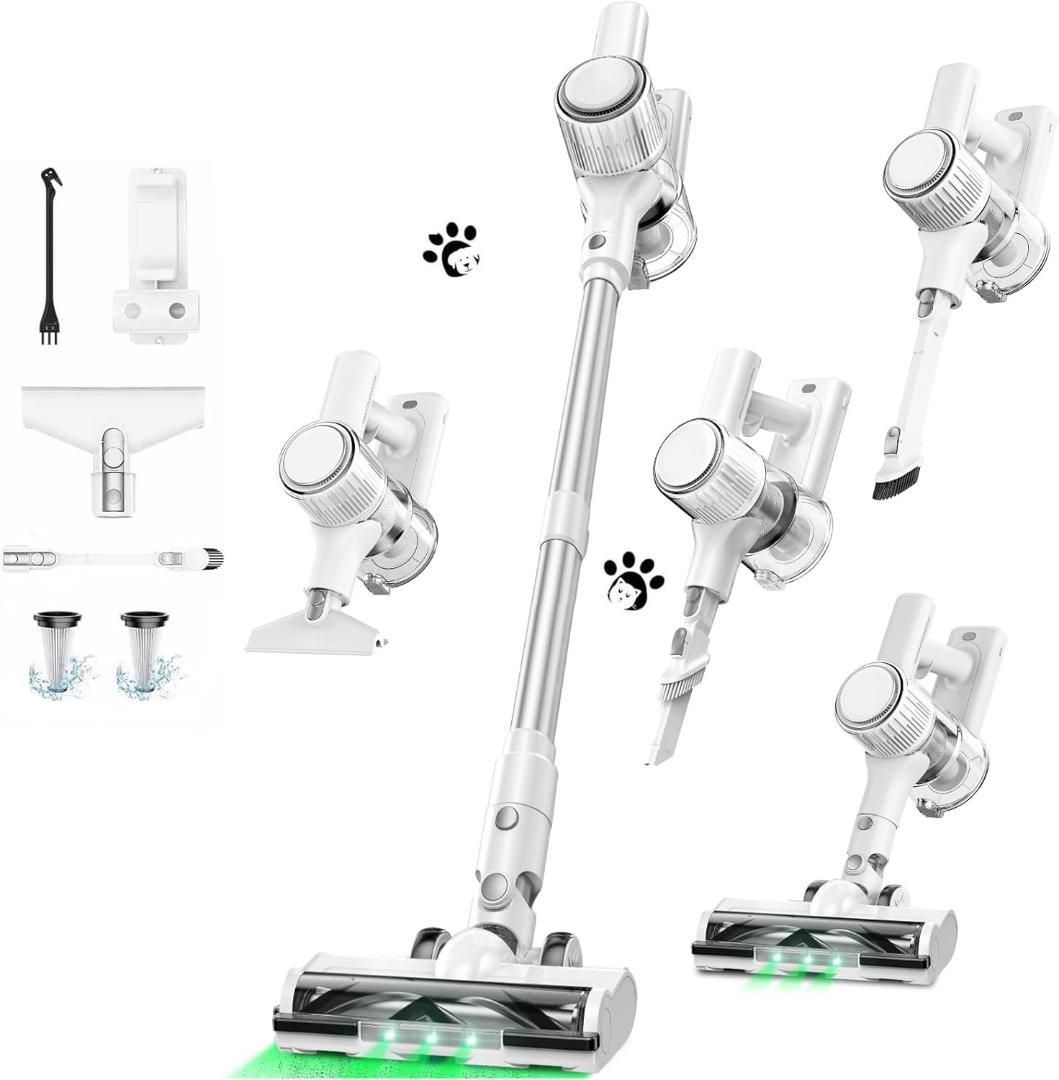 コードレス掃除機 65Kpa超強力吸引＆50分連続稼働 グリーンLEDライト