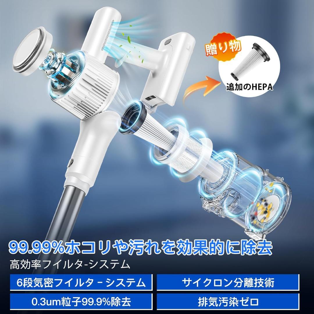 コードレス掃除機 65Kpa超強力吸引＆50分連続稼働 グリーンLEDライト