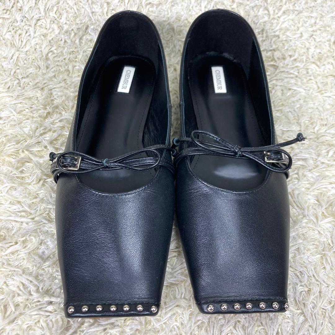 『未使用級』CHEMBUR メリージェーン パンプス スクエア スタッズ リボン