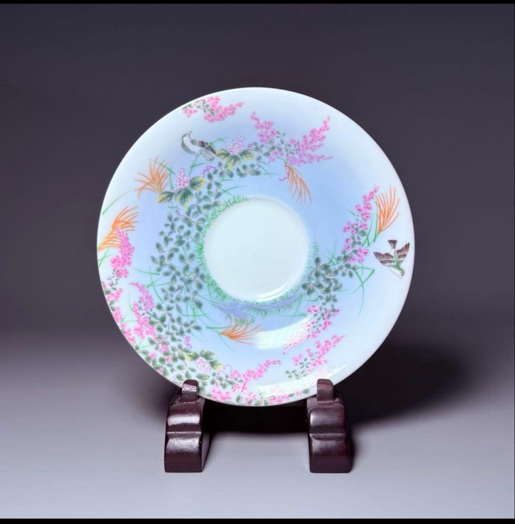 深川製磁　高級ライン　色絵花鳥図　カップ＆ソーサー　ラスト1客