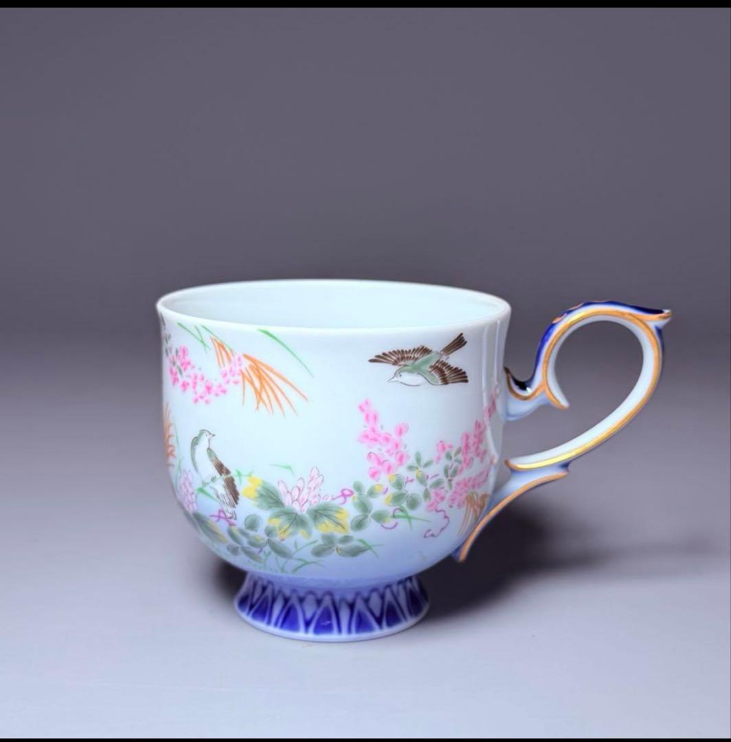 深川製磁　高級ライン　色絵花鳥図　カップ＆ソーサー　ラスト1客