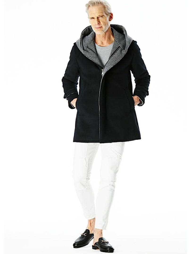 新品AKM24AW定価21万円アンゴラビーバー140sメルトンフーデッドコート黒