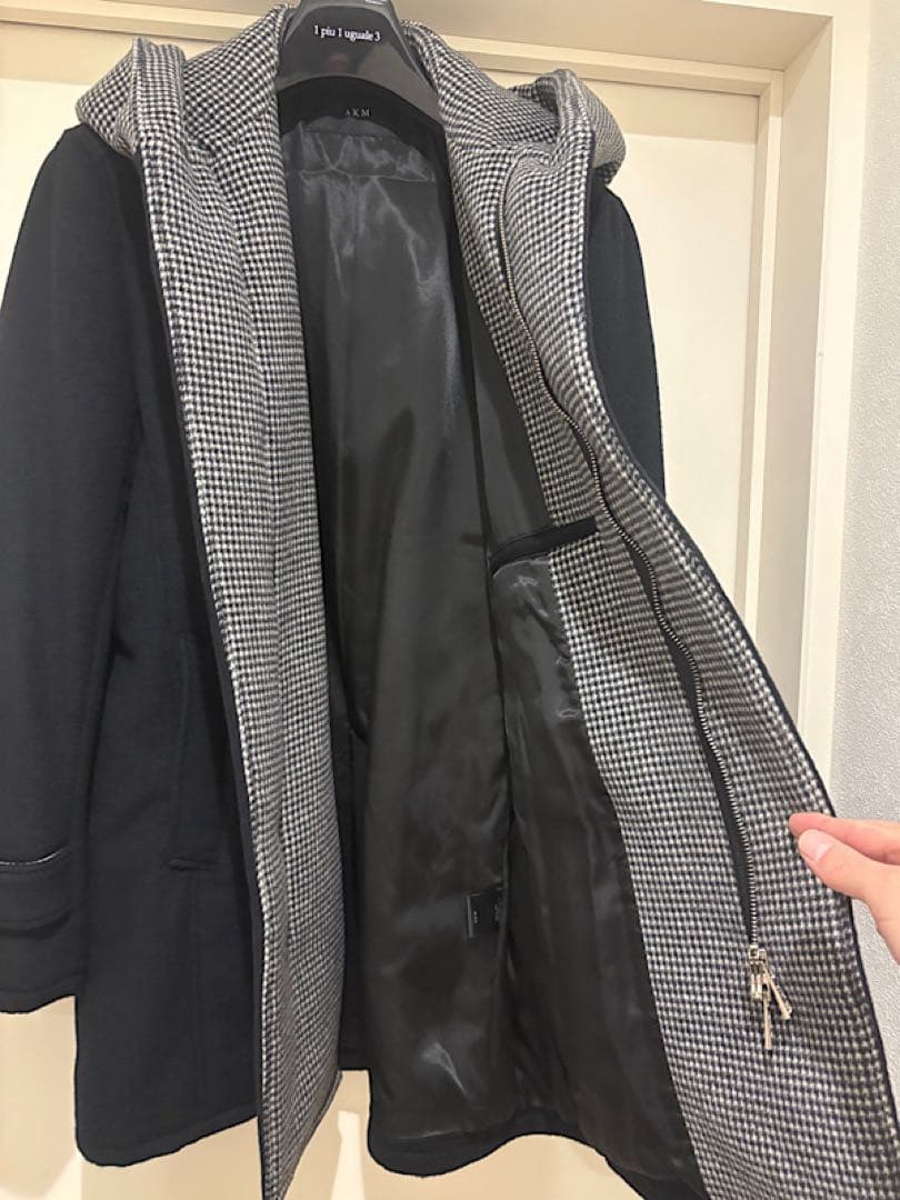 新品AKM24AW定価21万円アンゴラビーバー140sメルトンフーデッドコート黒