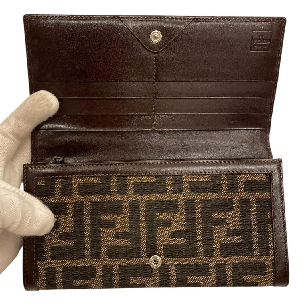 【極美品】 FENDI フェンディ ズッカ FF 長財布 キャンバス レザー