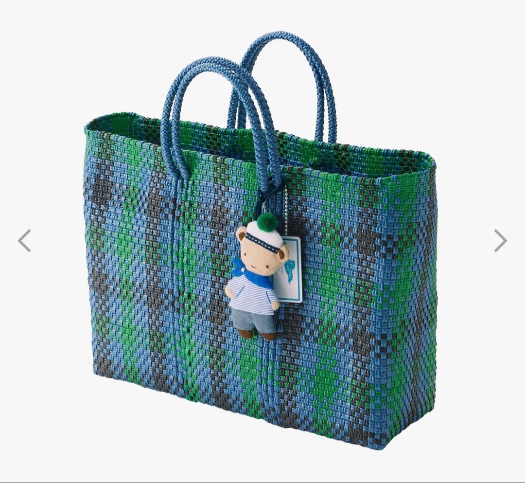 Familiar 青緑チェック かごバッグ　ファミリア　メルカドバック