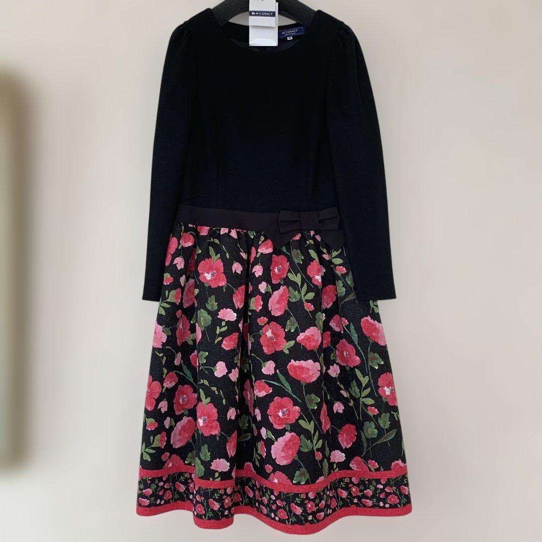 エムズグレイシー　ニットジャージフラワープリントワンピース