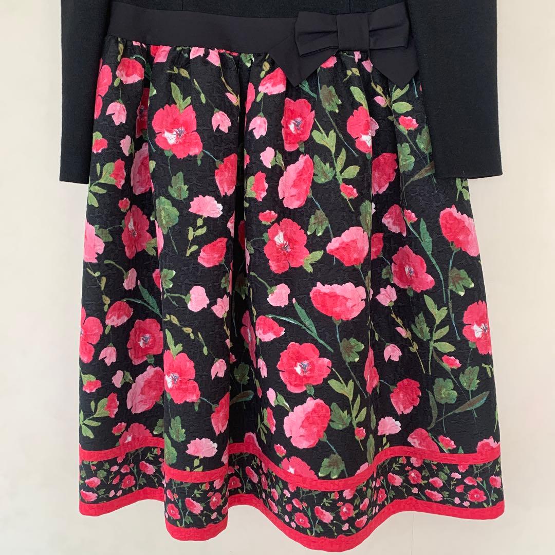 エムズグレイシー　ニットジャージフラワープリントワンピース