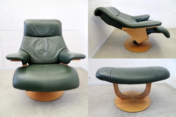 展示品■カリモク■本革■THE FIRST■リクライニングソファ＆オットマン