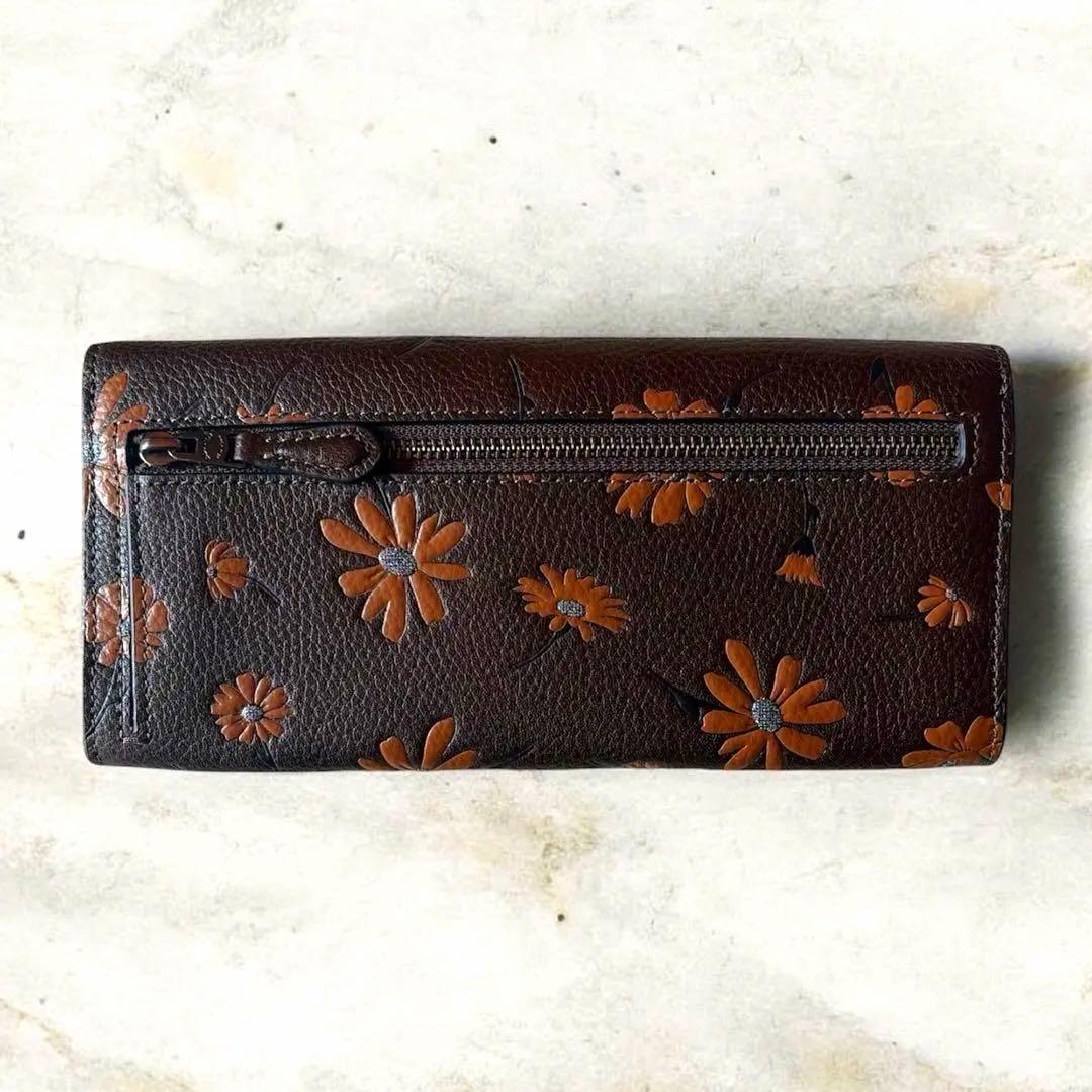 COACH 花柄 長財布 ダークブラウン
