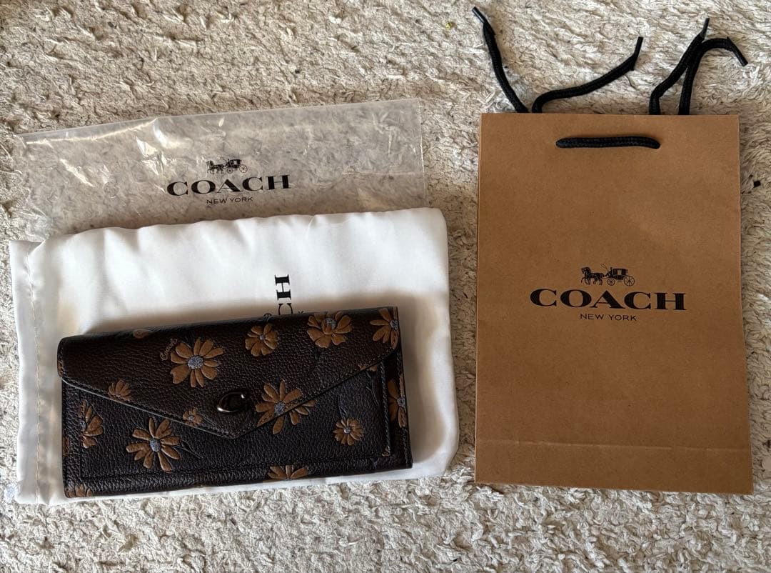 COACH 花柄 長財布 ダークブラウン