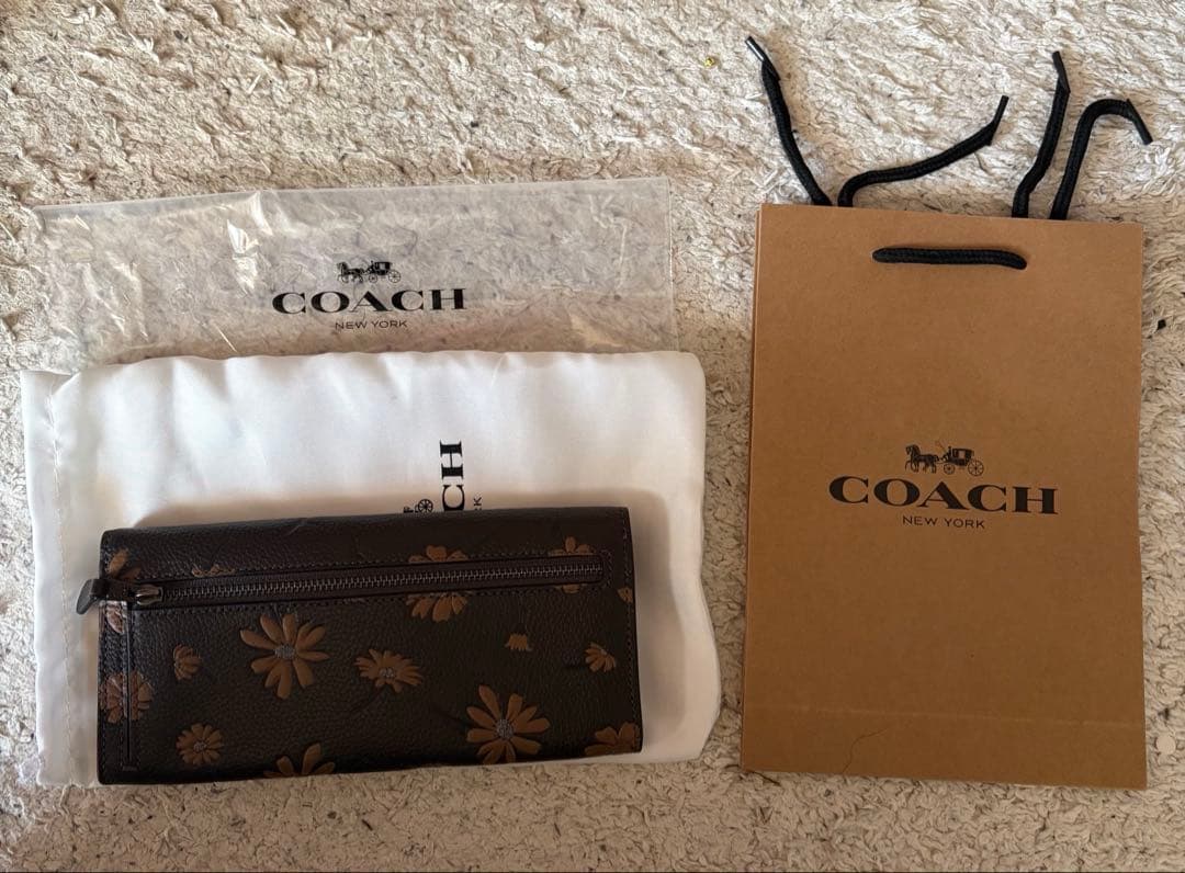 COACH 花柄 長財布 ダークブラウン