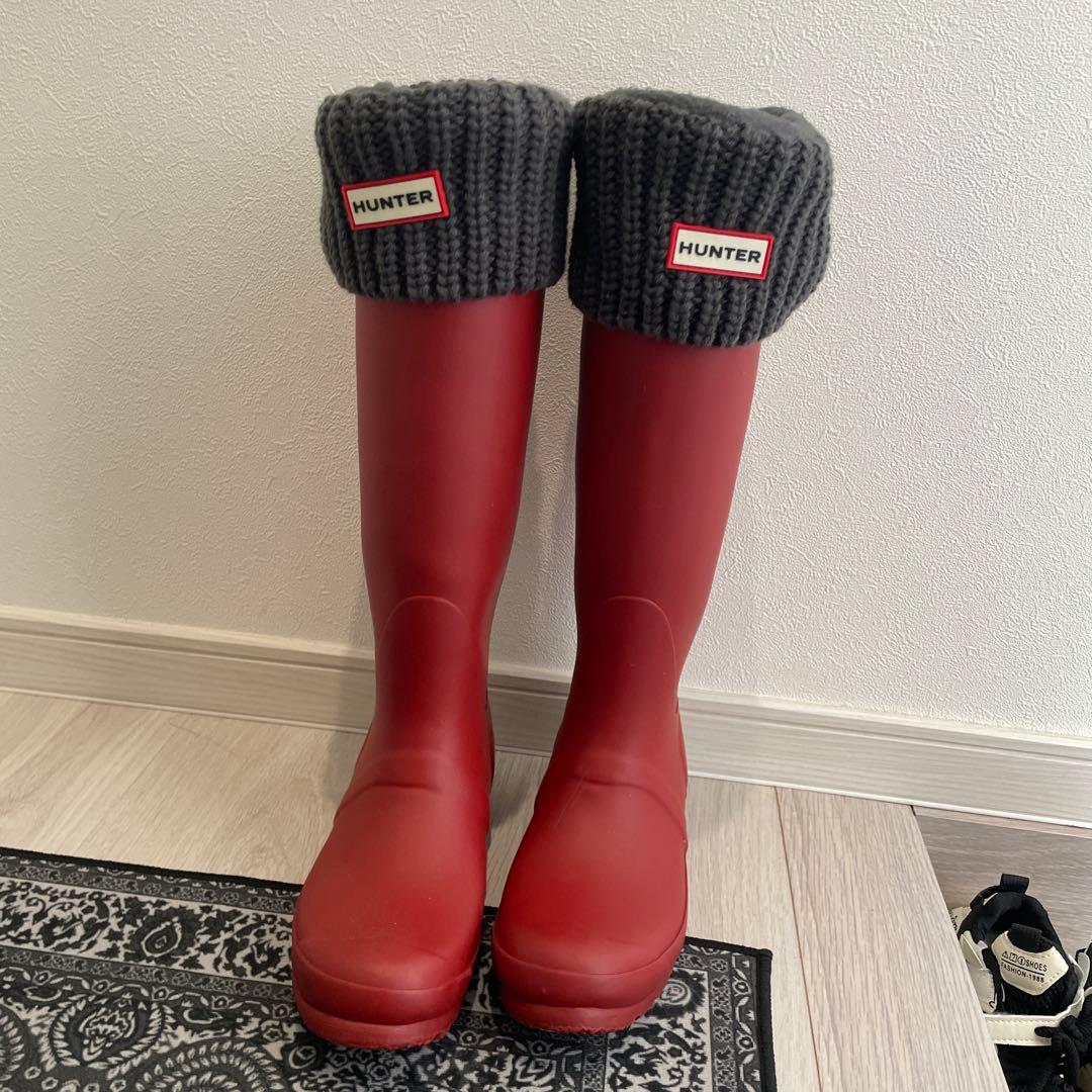 HUNTER レッド ロングブーツ　長靴　レインブーツ