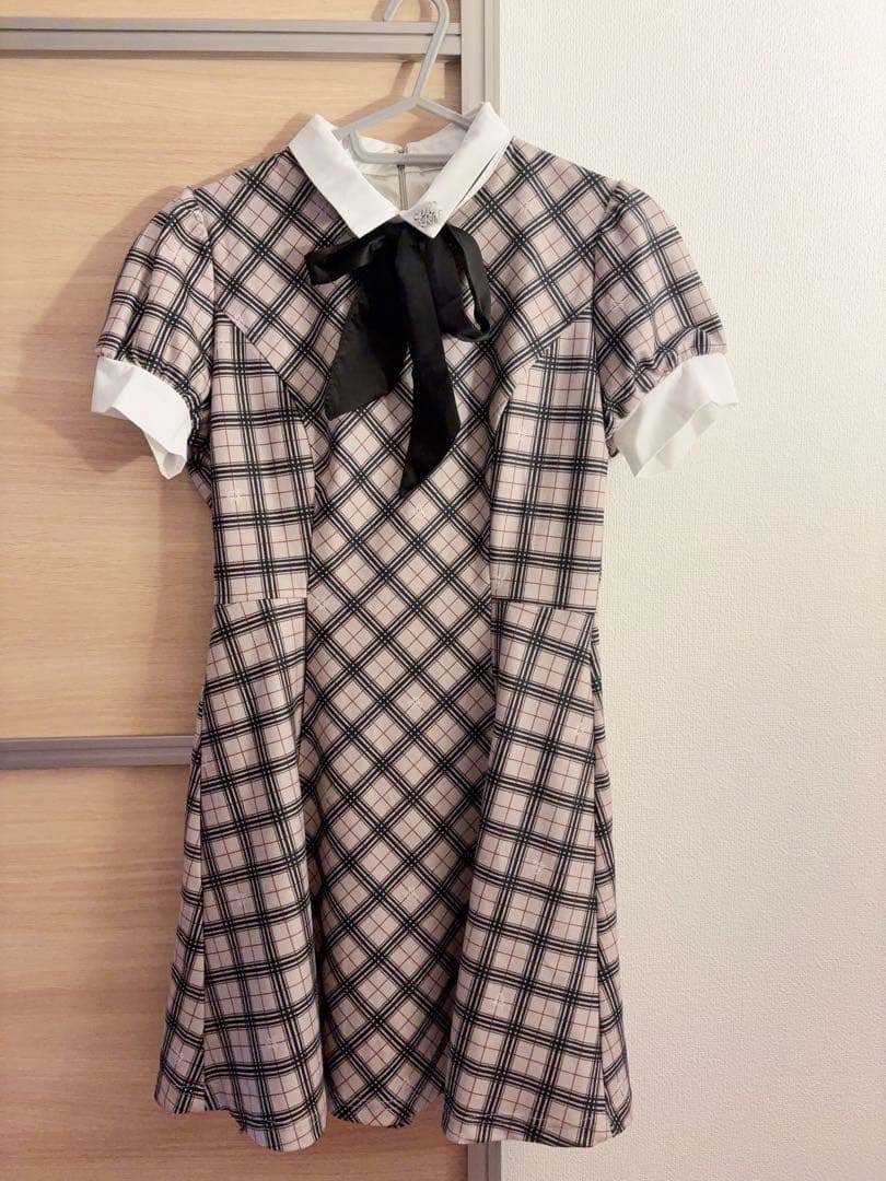 ミシェルマカロン オリジナルチェック柄リボンミニワンピース F